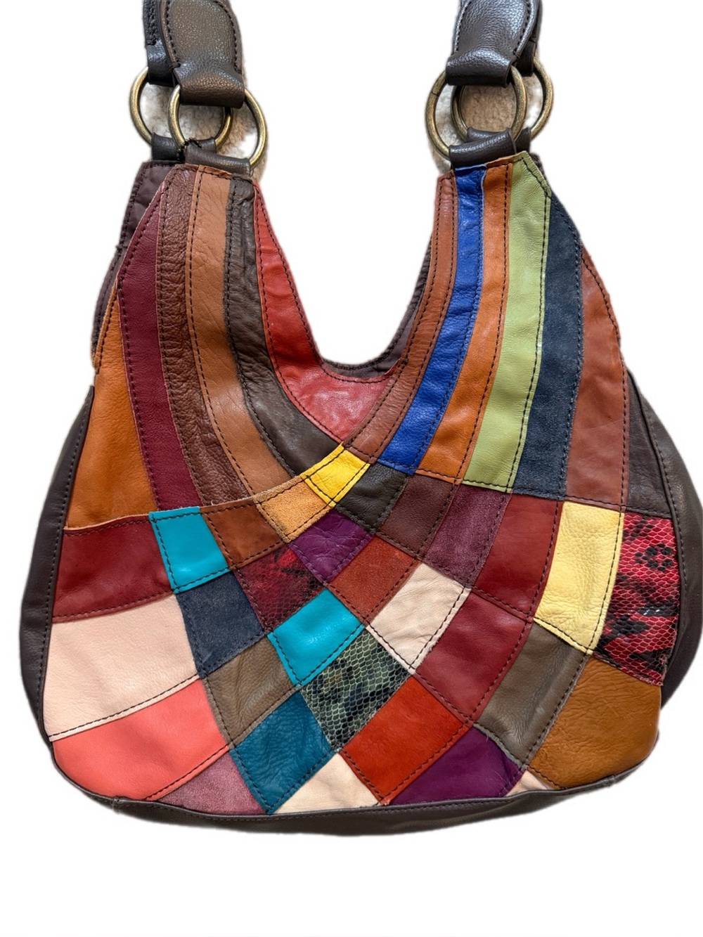 Wilsons Leather Multicolor Genuine Leather Patchwork Hobo Shoulder Boho Purse - Picture 2 of 10